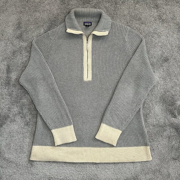 Patagonia Ponderosa Pine Knit Sweater 1/4 Zip Mock Neck Gray Womens Size Medium - Picture 1 of 12